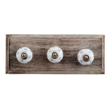 Blue Star Ceramic Wooden Hooks